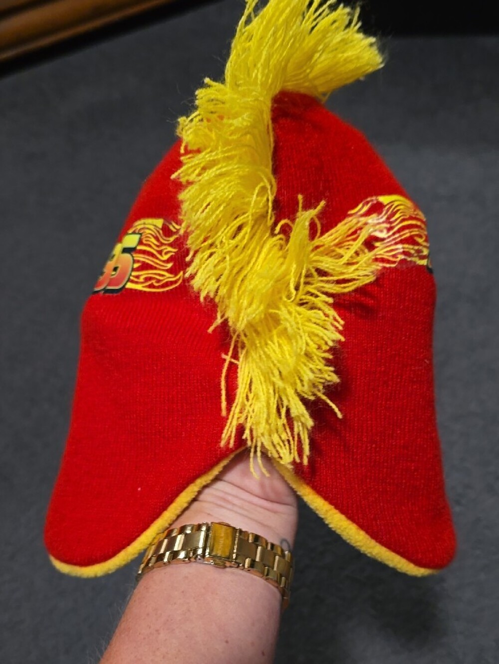 Disney Lightning McQueen Red and Yellow Knit Pom-Pom Hat - Picture 4 of 5